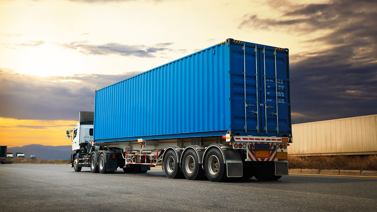 Truck with blue container