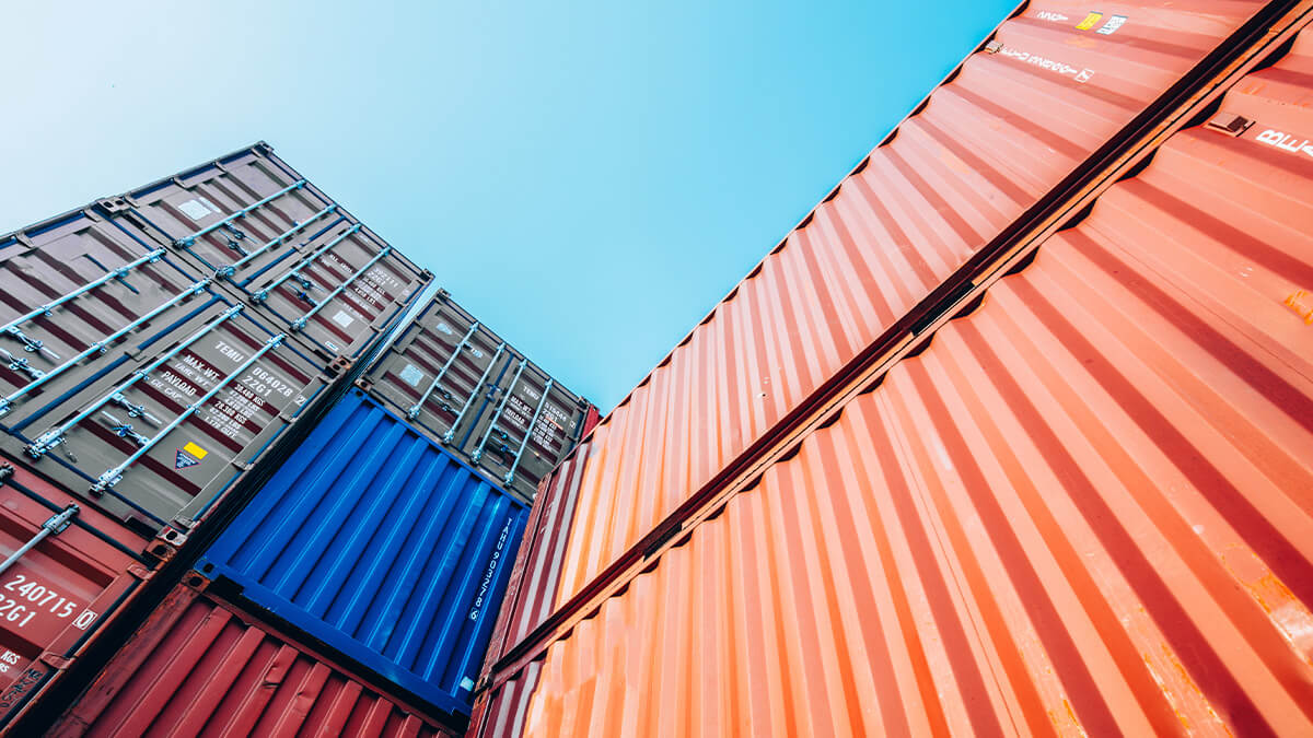 Point of view looking up at containers